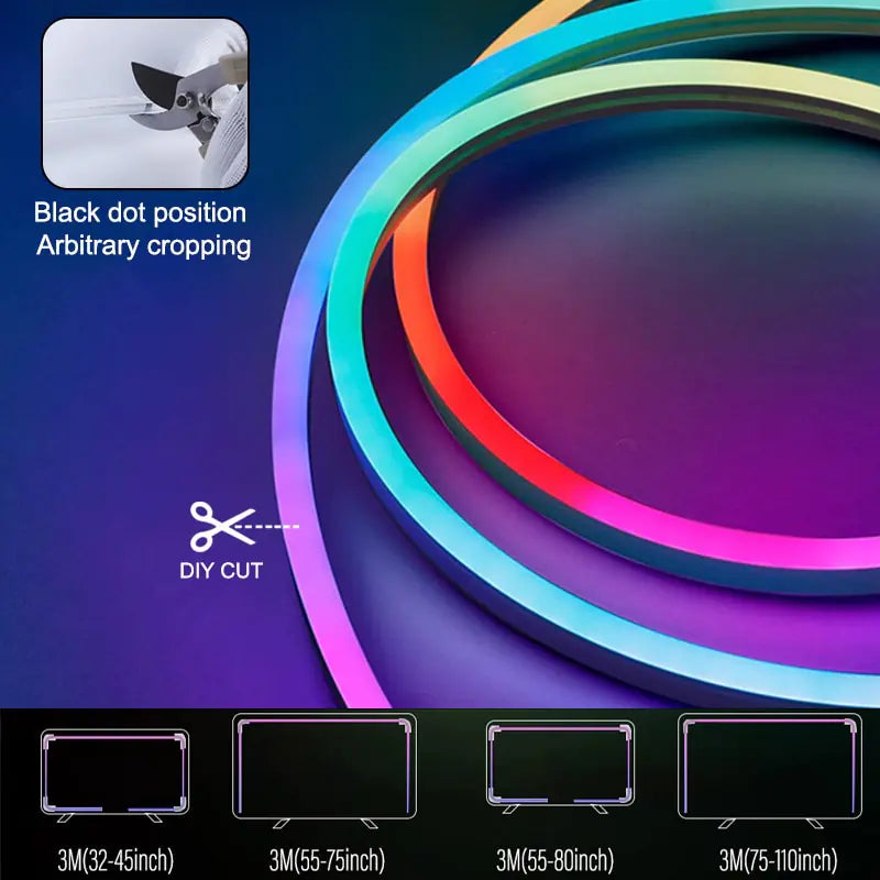 Barra de Luz Neon LED RGB com WiFi, Controle por App e Voz, Sincronização com Música – Ideal para Iluminação de Fundo de TV e Decoração de Ambientes WEM Support (www.WEM.support)