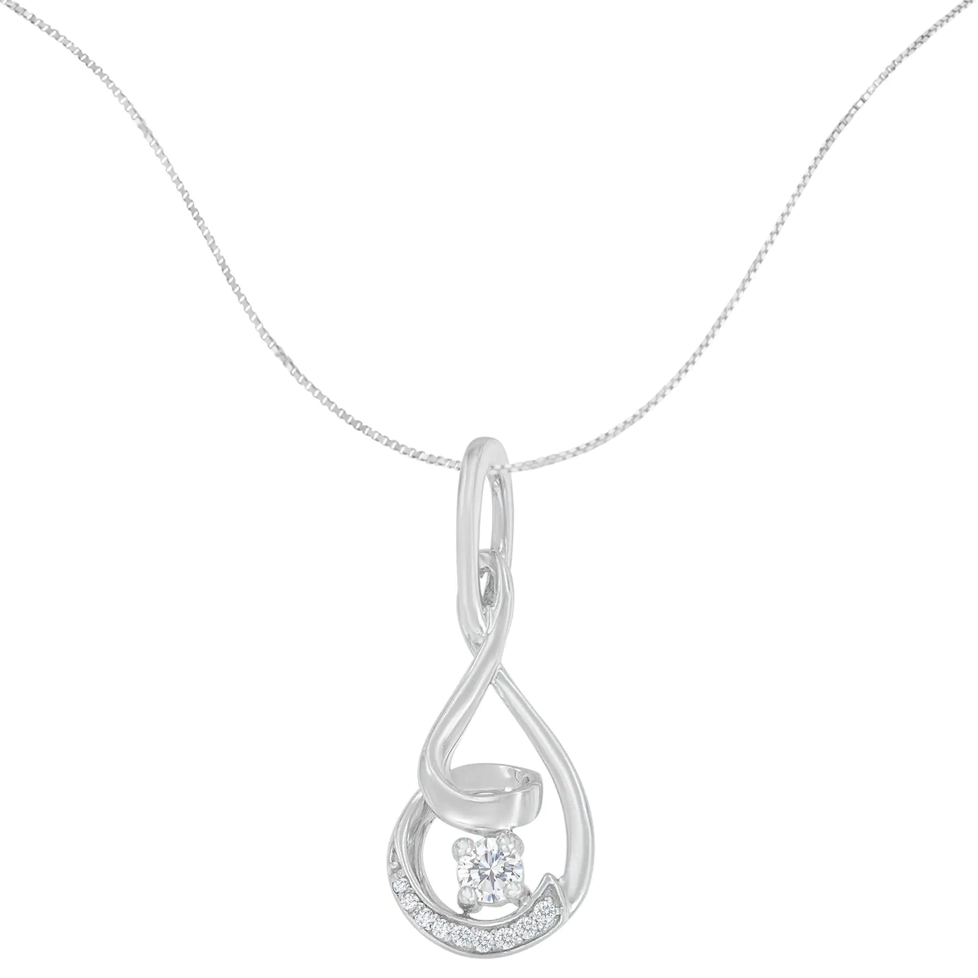 Espira 10K White Gold 1/4 cttw Round Cut Diamond Spiral Link Pendant Necklace (H-I, I1-I2) WEM Support (www.WEM.support)
