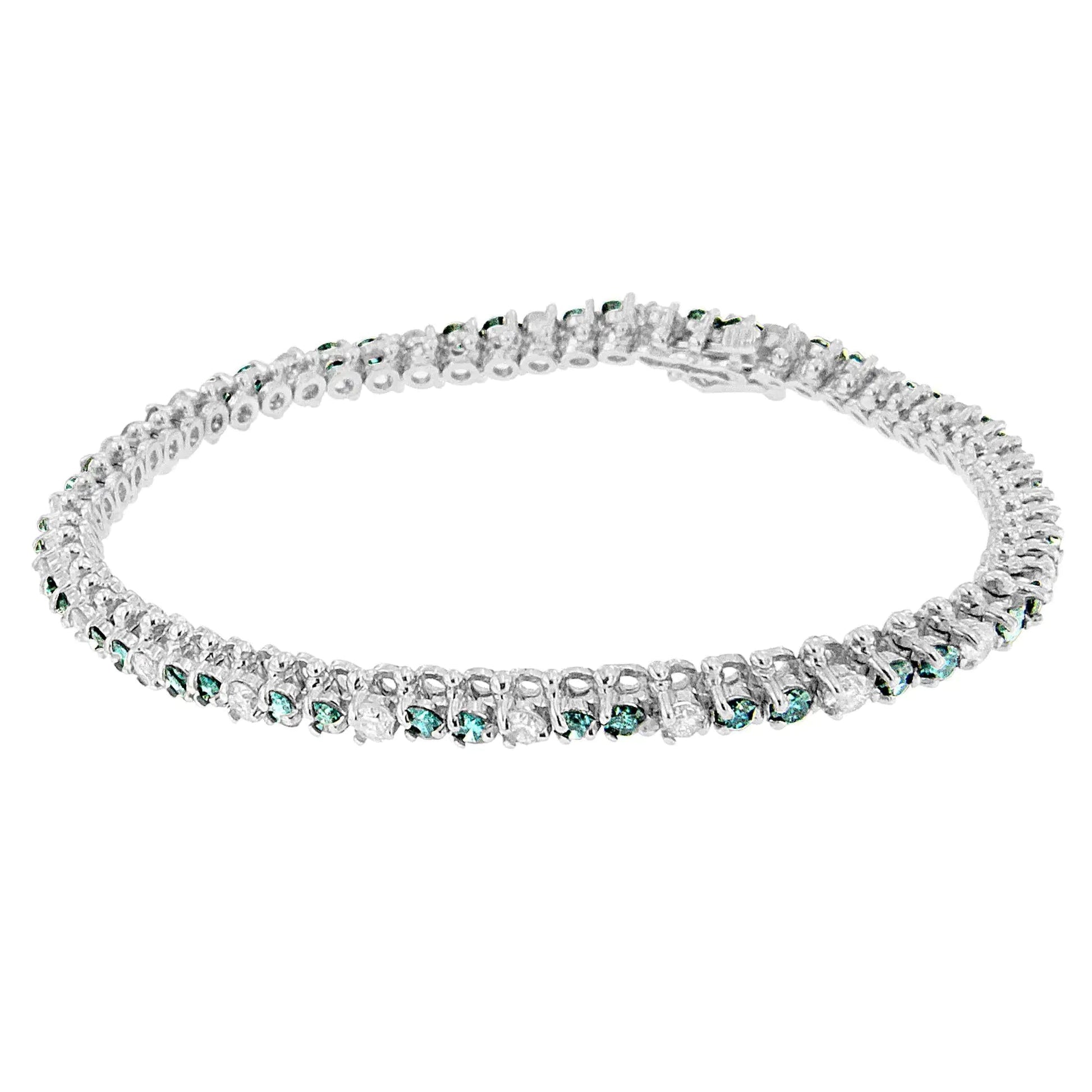 14K White Gold White And Treated Blue Diamond Bracelet (4 5/8 cttw, H-I Color, I1-I2 Clarity) WEM Support (www.WEM.support)