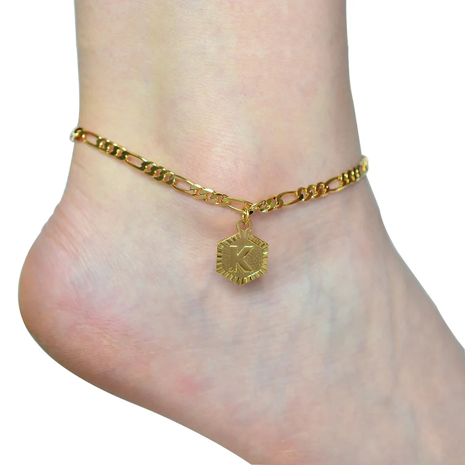 Extender Chain A-Z Initial Letter Anklet for Women WEM Support (www.WEM.support)