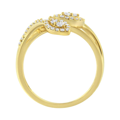 10K Yellow Gold 1/2 Cttw Round-Cut Diamond Layered Crossover Triple Leaf Bypass Ring (I-J Color, I1-I2 Clarity) WEM Support (www.WEM.support)