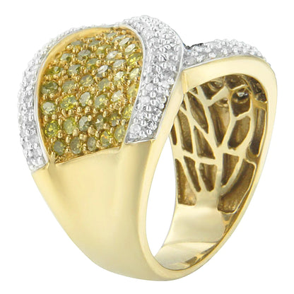 Anel Cruzado em Ouro Amarelo 14K com Diamantes Redondos Amarelos, Brancos e Champanhe (1 1/2 cttw, Cor H-I, Clareza I1-I2) WEM Support (www.WEM.support)