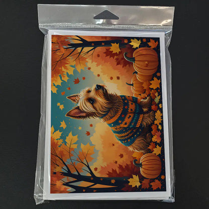 Australian Terrier Terrier Fall Greeting Cards Pack of 8 WEM Support (www.WEM.support)