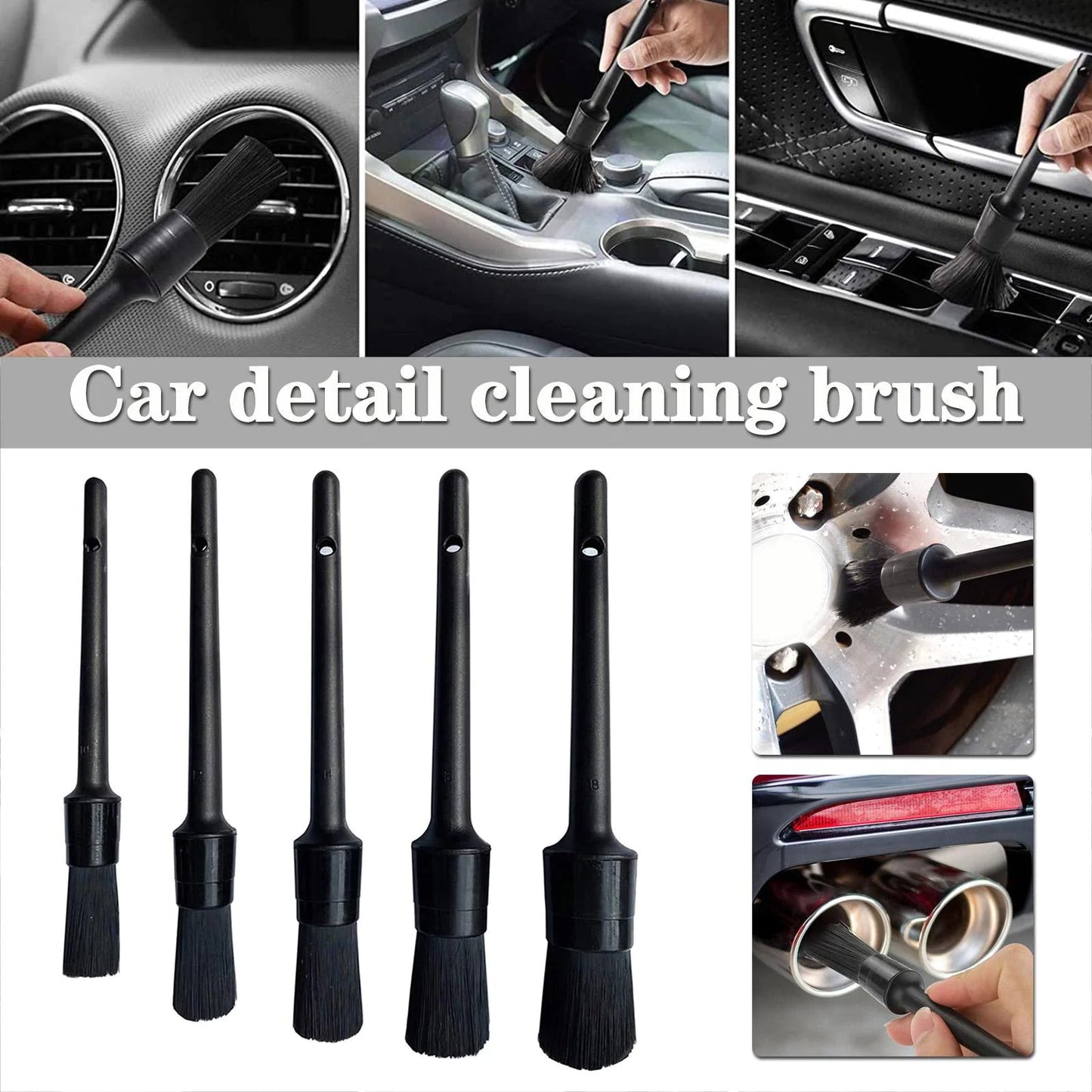 5PC Car Detailing Brush Kit Boar Hair Vehicle Auto Interior For Wheel Clean Sets WEM Support (www.WEM.support)