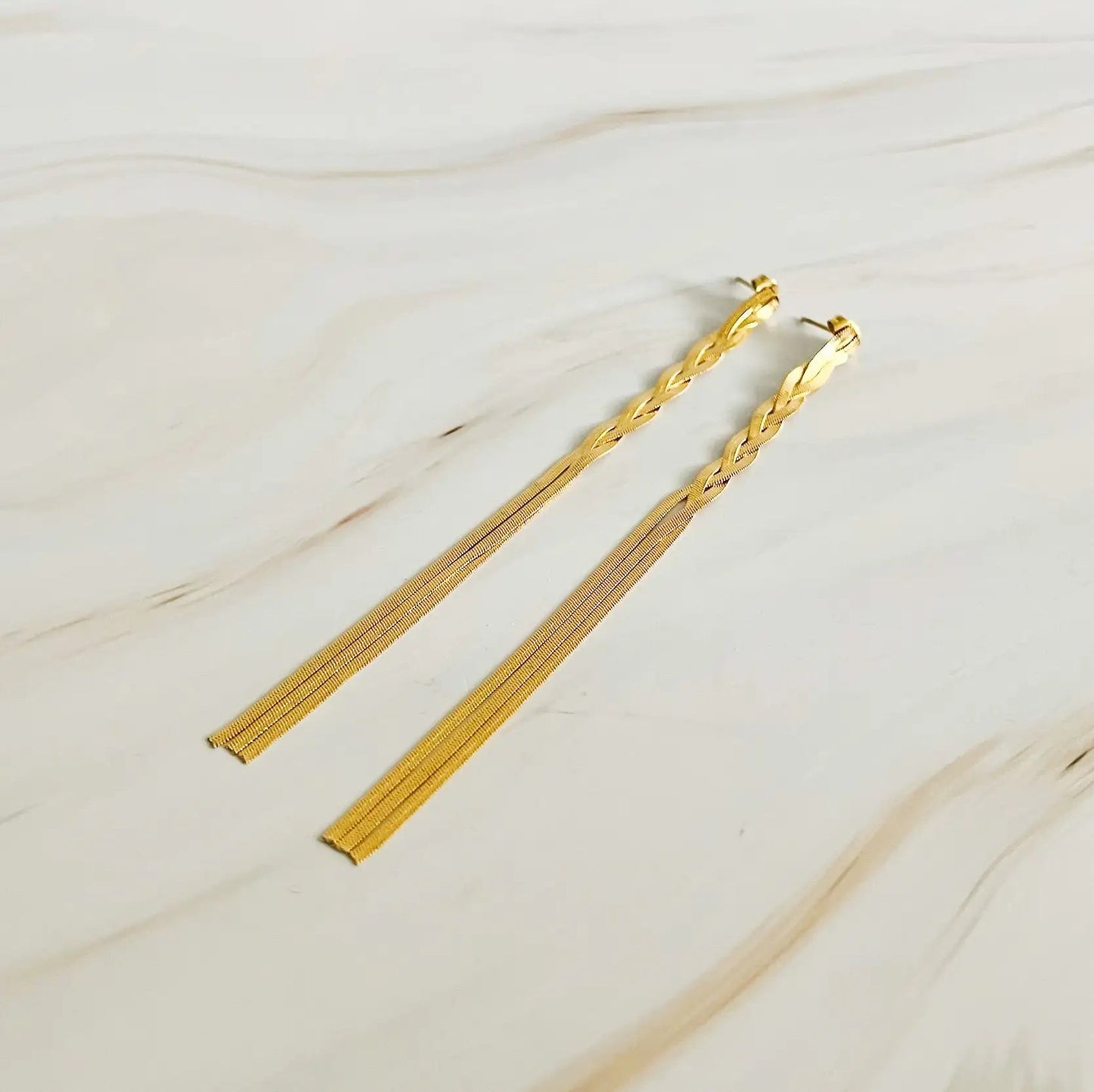 Braided Herringbone Chain Drop Earrings WEM Support (www.WEM.support)