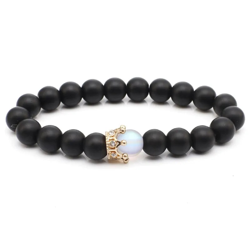 Natural Stone Beads Bracelet with Zircon Crown Charm WEM Support (www.WEM.support)