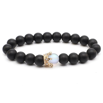 Natural Stone Beads Bracelet with Zircon Crown Charm WEM Support (www.WEM.support)