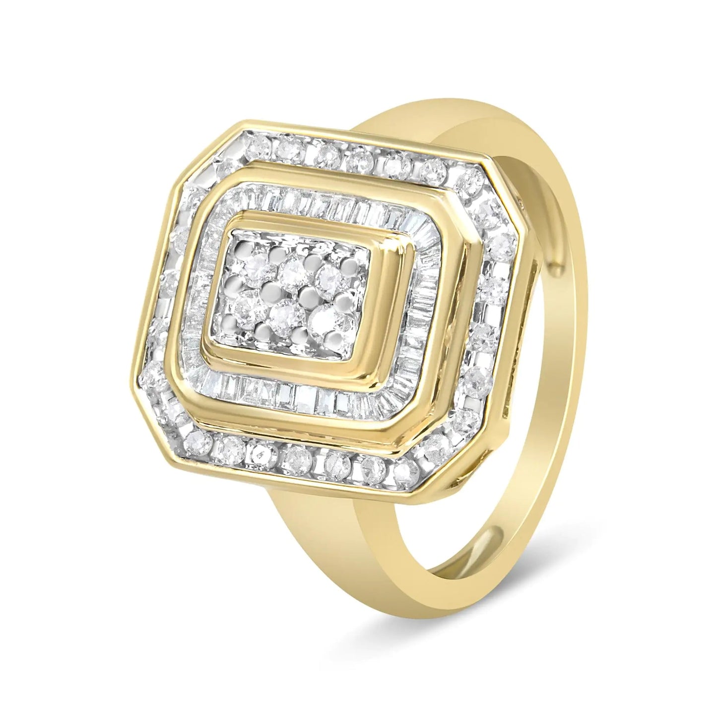 Anel de Coquetel Quadrado de Diamante em Prata Esterlina .925 com Banho de Ouro Amarelo 10K (1.15 Cttw, Cor I-J, Clareza I2-I3) WEM Support (www.WEM.support)