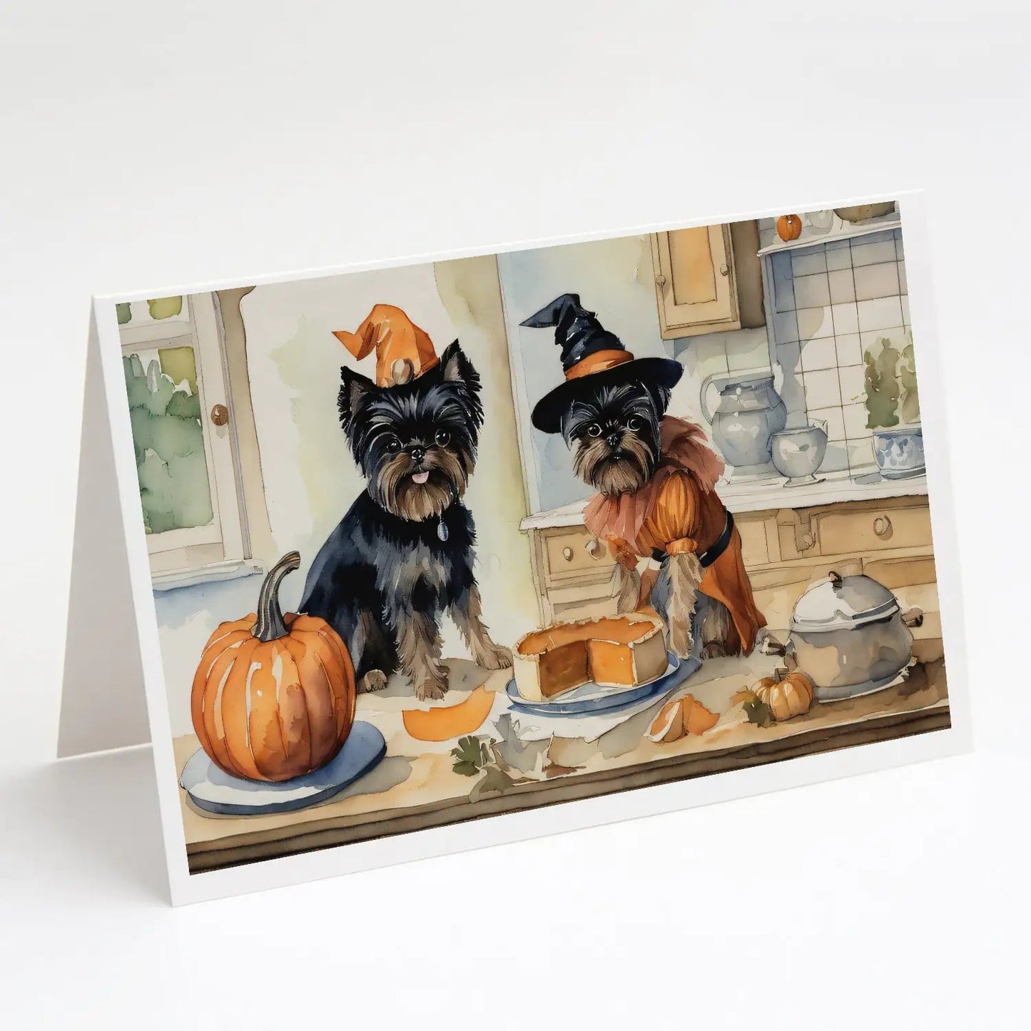 Affenpinscher Fall Kitchen Pumpkins Greeting Cards Pack of 8 WEM Support (www.WEM.support)