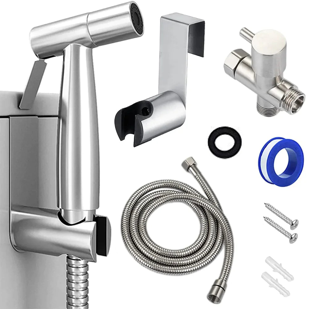 Toilet Shattaf Adapter Hose Bidet Spray Stainless Steel Handheld Shower Head US WEM Support (www.WEM.support)