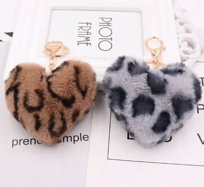 Chaveiro de Coração de Pelúcia com Estampa de Leopardo HejK.com