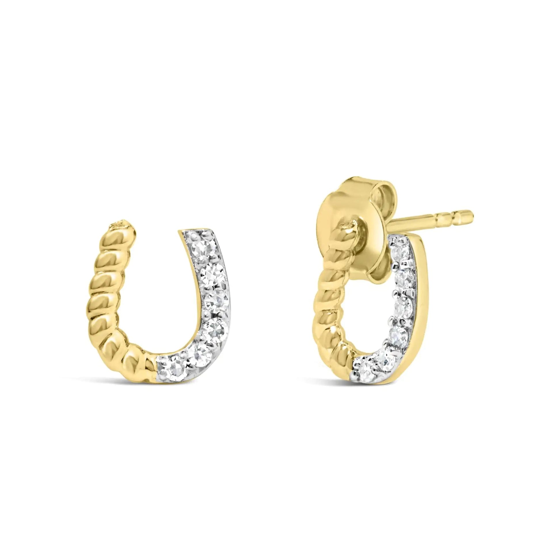Aretes de Estudio de Oro Amarillo de 14K con Diamantes de 1/10 Cttw y Diseño Trenzado de Herradura (Color I-J, Claridad I1-I2) WEM Support (www.WEM.support)
