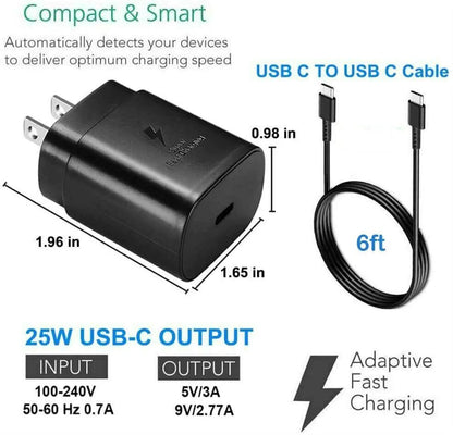 25W Type USB-C Super Fast Wall Charger +6FT Cable For Samsung Galaxy S20 S21 S22 WEM Support (www.WEM.support)