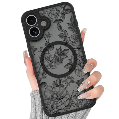 BITOBE Floral Case for iPhone 13 [Compatible with MagSafe] Cute Flower Pattern Case for Women Girls Soft TPU Bumper Translucent Magnetic Slim Protective Cover - Black Rose