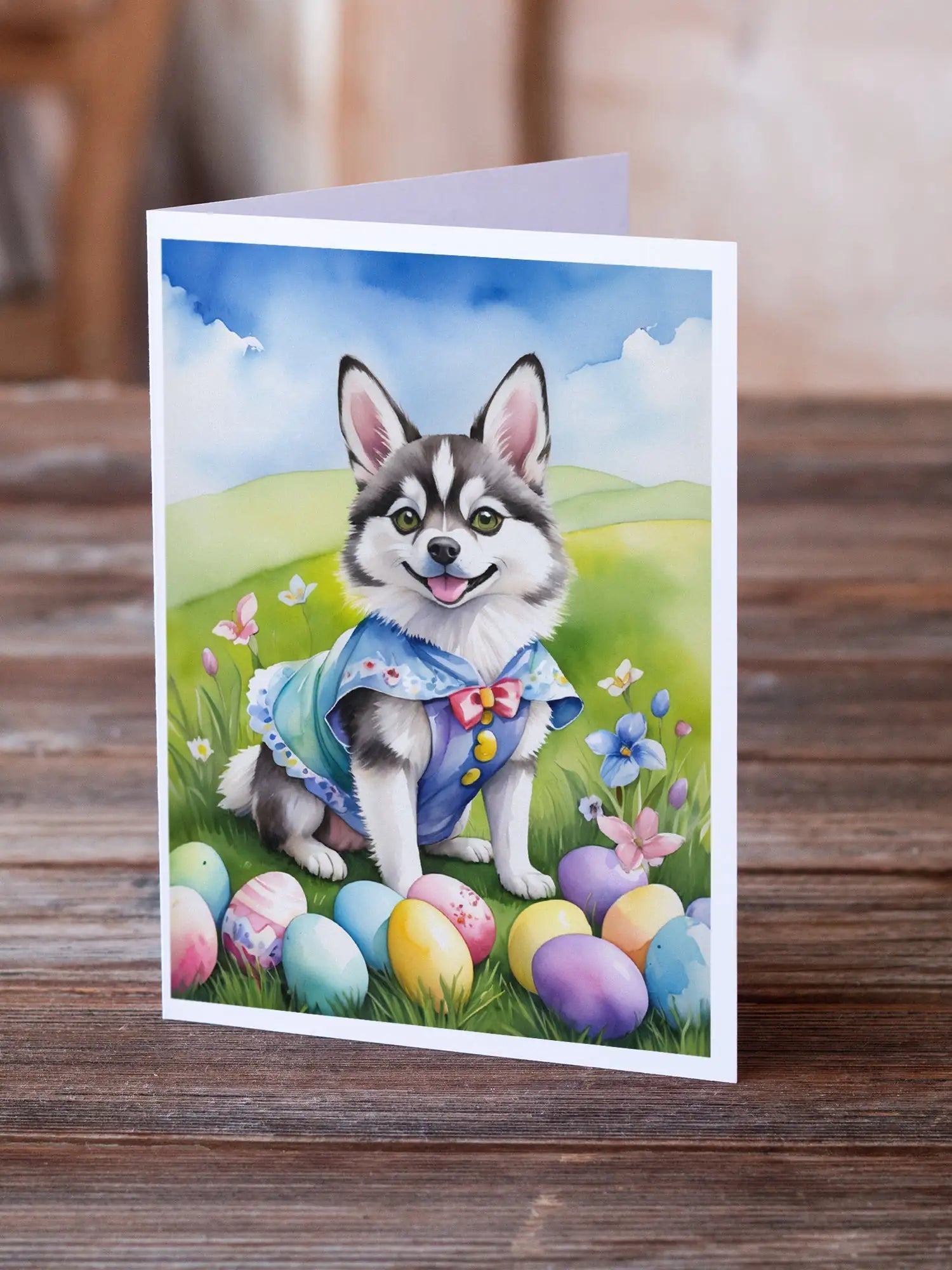 Alaskan Klee Kai Easter Egg Hunt Greeting Cards Pack of 8 WEM Support (www.WEM.support)