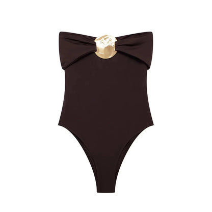 Swimsuit with Gold Metal Accent WEM Support (www.WEM.support)
