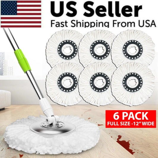 6 Pack Replacement Microfiber Mop Head Refill 360° Spin Easy Cleaning For Mop WEM Support (www.WEM.support)