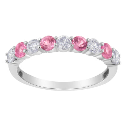 10KT White Gold 1/2 cttw Diamond and 3MM Created Gemstone Band Ring (H-I, I1-I2) WEM Support (www.WEM.support)