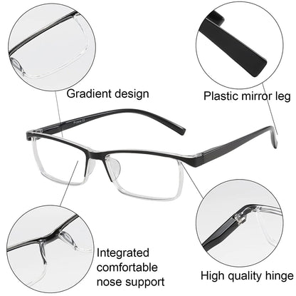 4 Pack Reading Glasses Readers Men Women Square Frame Spring Hinge Unisex Pairs WEM Support (www.WEM.support)