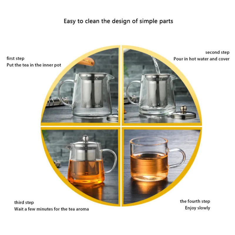 Tetera de Vidrio Transparente Resistente al Calor con Infusor para Café, Té y Hierbas HejK.com