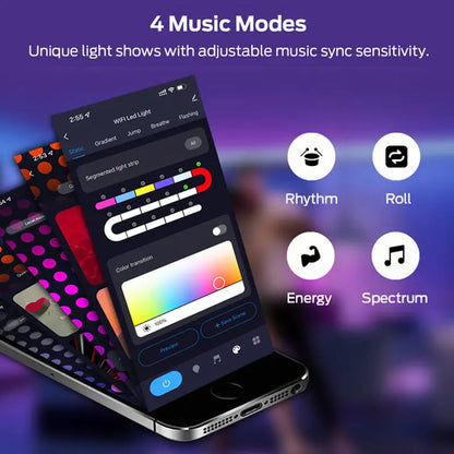Barra de Luz Neon LED RGB com WiFi, Controle por App e Voz, Sincronização com Música – Ideal para Iluminação de Fundo de TV e Decoração de Ambientes WEM Support (www.WEM.support)