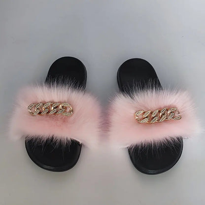 Plush Imitation Fox Fur Flip Flops Fashion Slippers