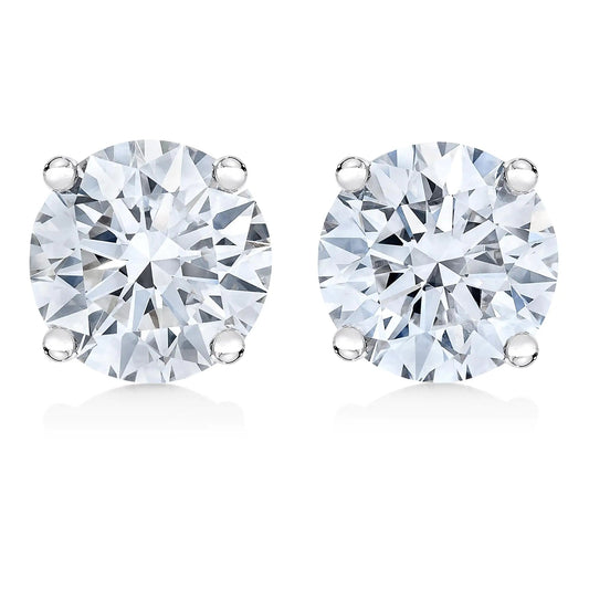Boucles d'oreilles solitaires classiques en diamant rond taille brillant de 1/2 carat en or blanc 14K certifié IGI, montées sur quatre griffes (Couleur F-G, Clarté VS1-VS2) WEM Support (www.WEM.support)