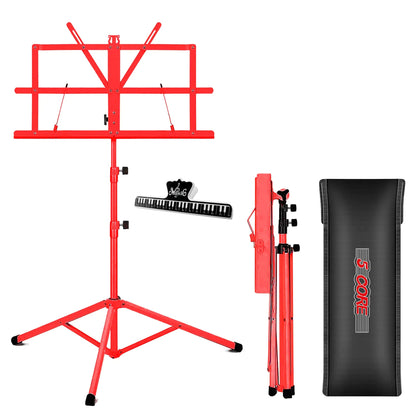Suporte para Música 5Core para Partituras, Portátil, Tripé Ajustável e Dobrável com Porta-notas VERMELHO WEM Support (www.WEM.support)