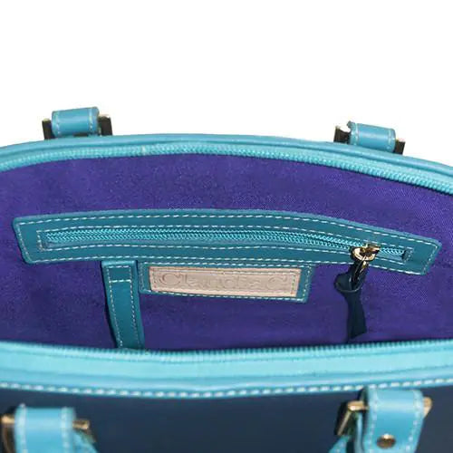 Antonia Leather Handbag- Navy/Turquoise WEM Support (www.WEM.support)