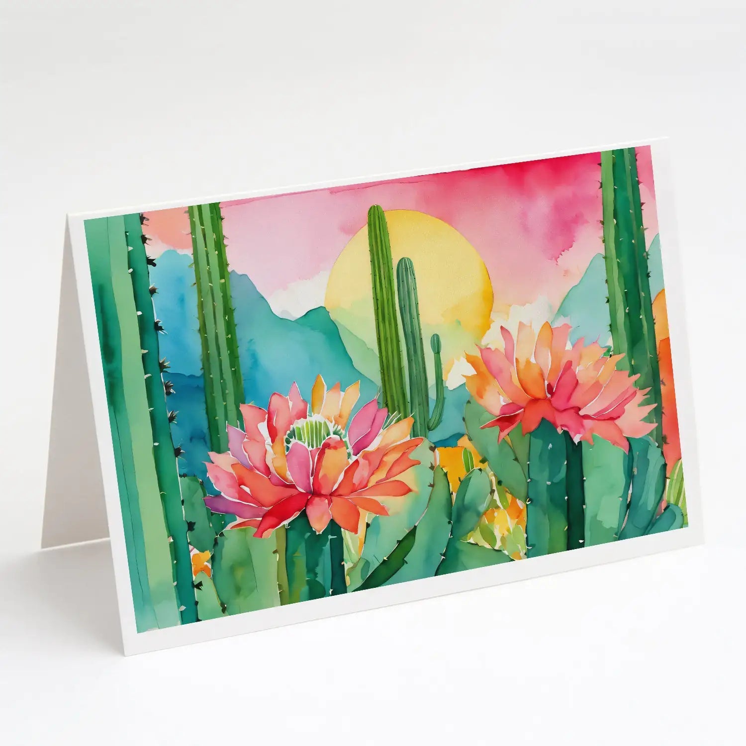 Arizona Saguaro Cactus Blossom in Watercolor Greeting Cards Pack of 8 WEM Support (www.WEM.support)