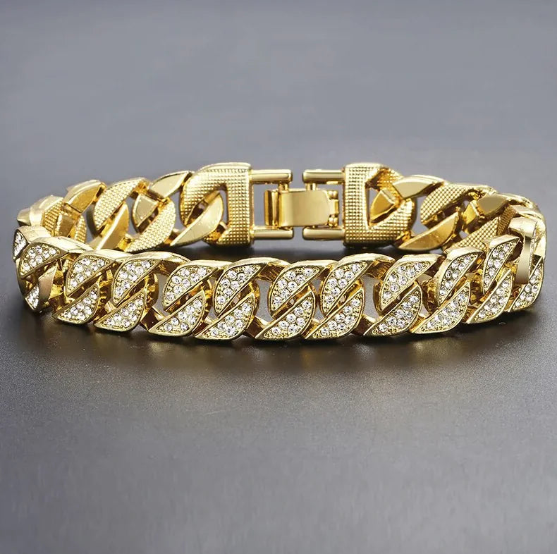 Miami Curb Cuban Chain Bracelet For Men Gold WEM Support (www.WEM.support)