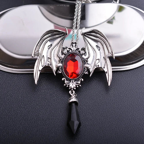 Red Crystal Vampire Bat Pendant WEM Support (www.WEM.support)