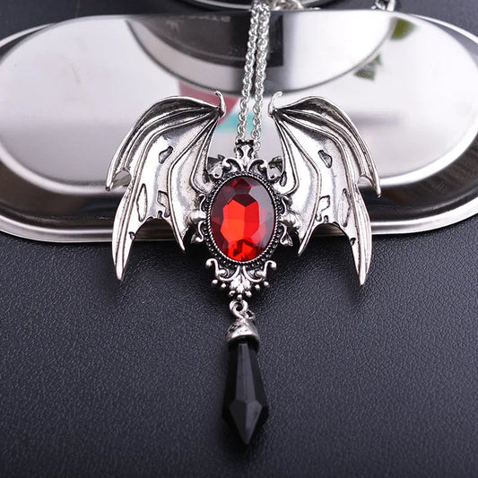 Red Crystal Vampire Bat Pendant WEM Support (www.WEM.support)