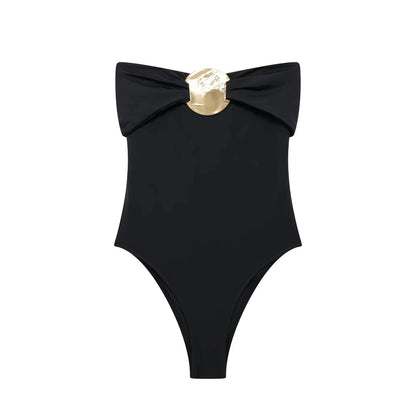 Swimsuit with Gold Metal Accent WEM Support (www.WEM.support)