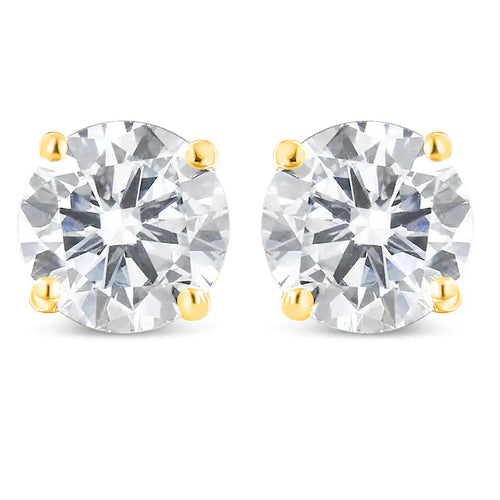 10K Yellow Gold 1.00 Cttw Round Brilliant-Cut Diamond Classic 4-Prong Stud Earrings with Screw Backs (K-L Color, I1-I2 Clarity) WEM Support (www.WEM.support)