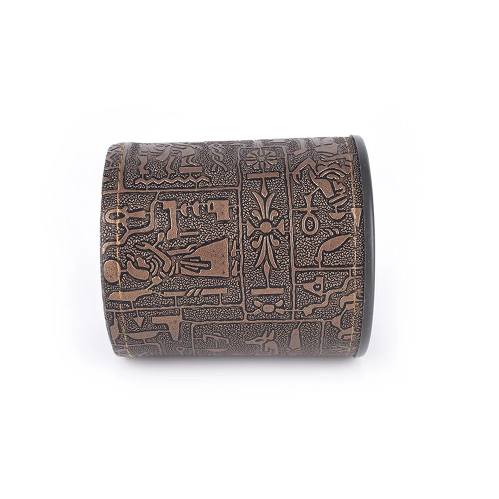 Egyptian pattern Brown Leather Rune Dice Cup WEM Support (www.WEM.support)