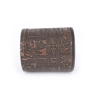 Egyptian pattern Brown Leather Rune Dice Cup WEM Support (www.WEM.support)