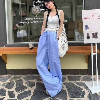 Blue Striped High-Waist Pants