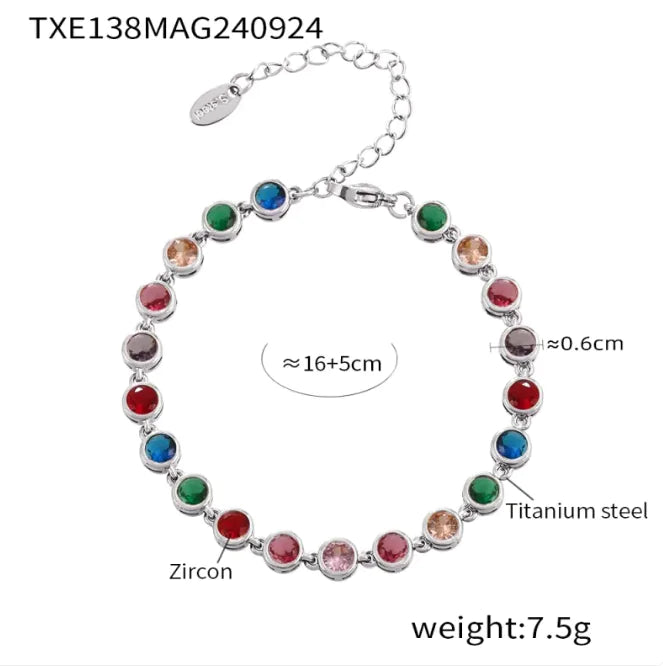 Titanium Steel Zircon Color Mix Bracelet & Necklace Set WEM Support (www.WEM.support)