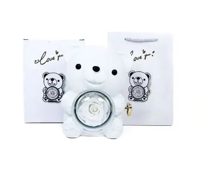 Rotating Bear Gift Box Rose Jewelry Box WEM Support (www.WEM.support)