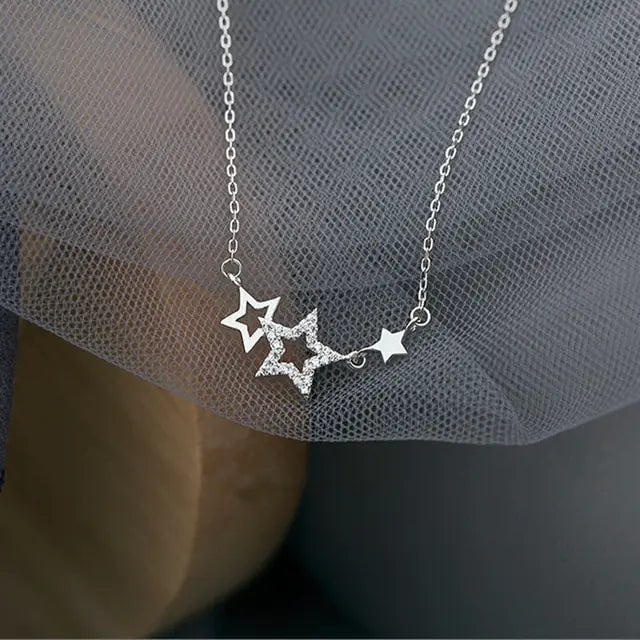 CIAXY Silver Color Inlaid Zircon Star Necklaces WEM Support (www.WEM.support)