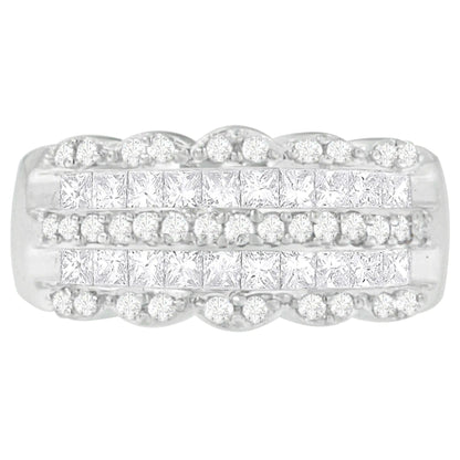 14K White Gold 1 1/7ct. TDW Round and Princess-Cut Diamond Ring(H-I, SI2-I1) WEM Support (www.WEM.support)