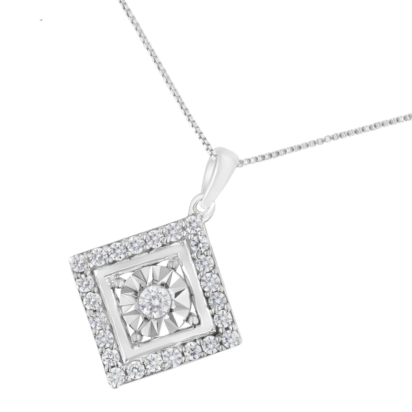 Collier Pendentif Carré en Or Blanc 10KT avec 1/2 Carat de Diamants (Couleur I-J, Clarté I2-I3) WEM Support (www.WEM.support)