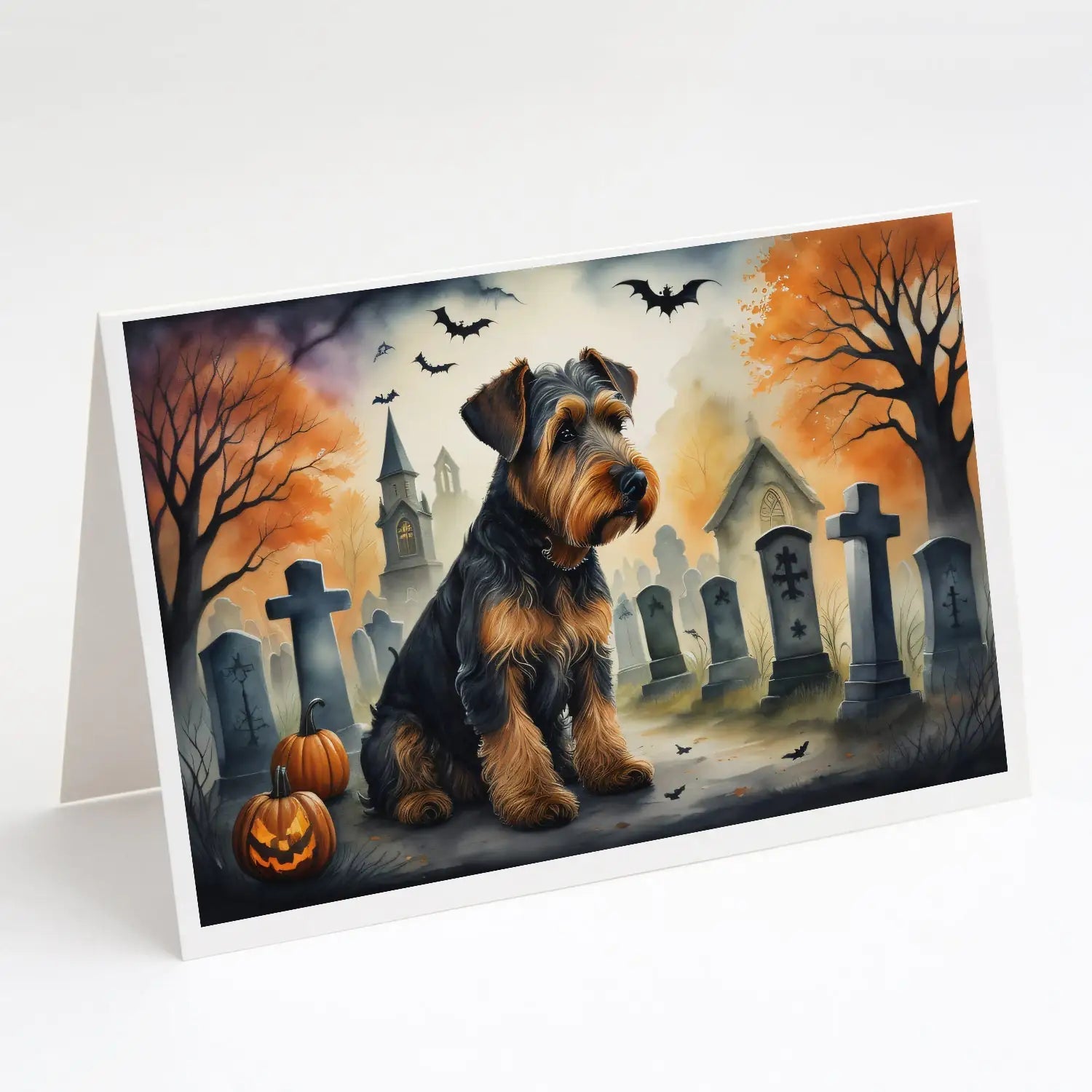 Airedale Terrier Spooky Halloween Greeting Cards Pack of 8 WEM Support (www.WEM.support)