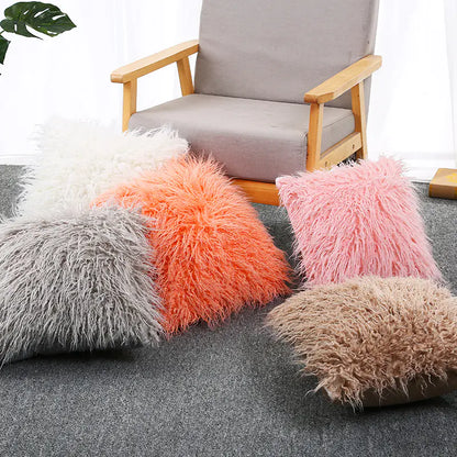 Plush Ins-Style Cushion Cover in Solid Color (Wholesale)