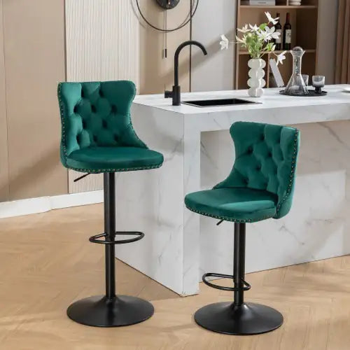 Swivel Velvet Barstools Adjusatble Seat Height From 25-33 Inch Green,Set Of 2 WEM Support (www.WEM.support)