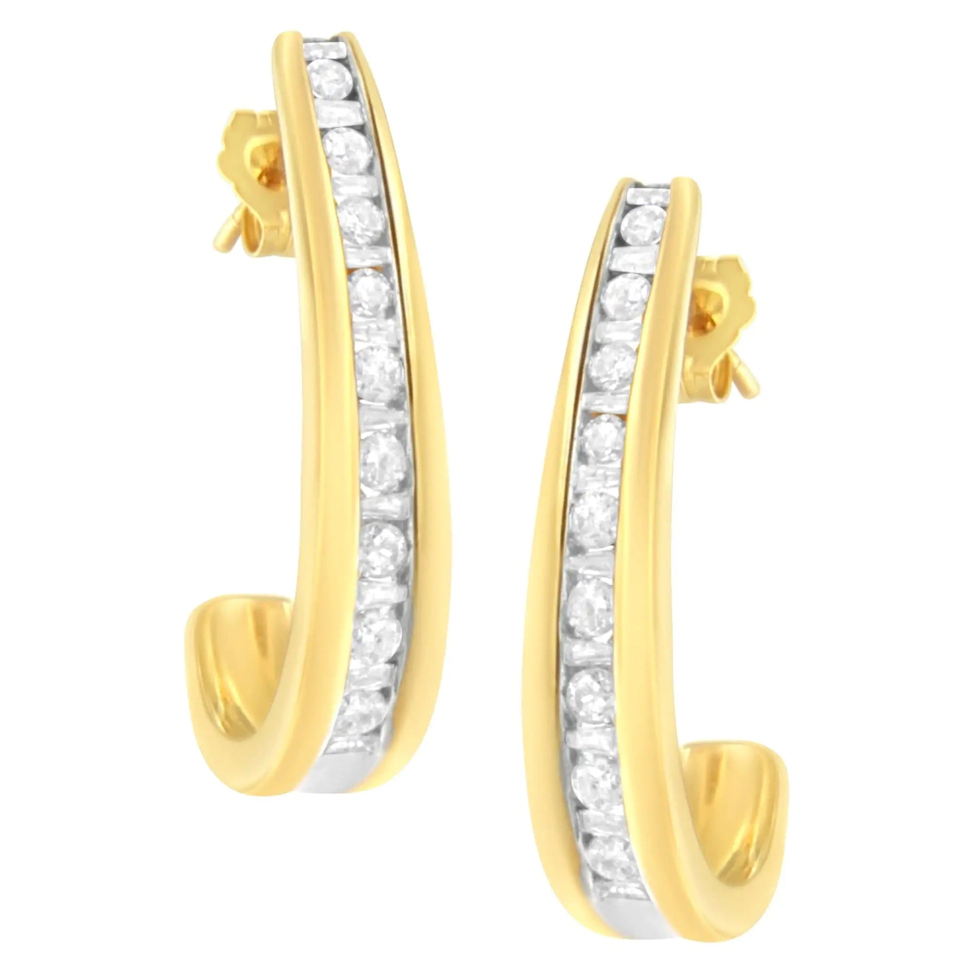 10K Yellow Gold 1 cttw Channel Set Diamond J-Hoop Earrings (H-I Clarity, I1-I2 Color) WEM Support (www.WEM.support)