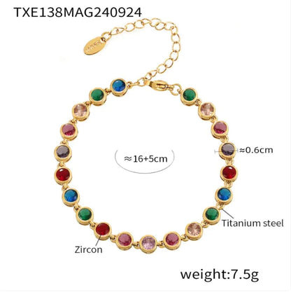 Titanium Steel Zircon Color Mix Bracelet & Necklace Set WEM Support (www.WEM.support)