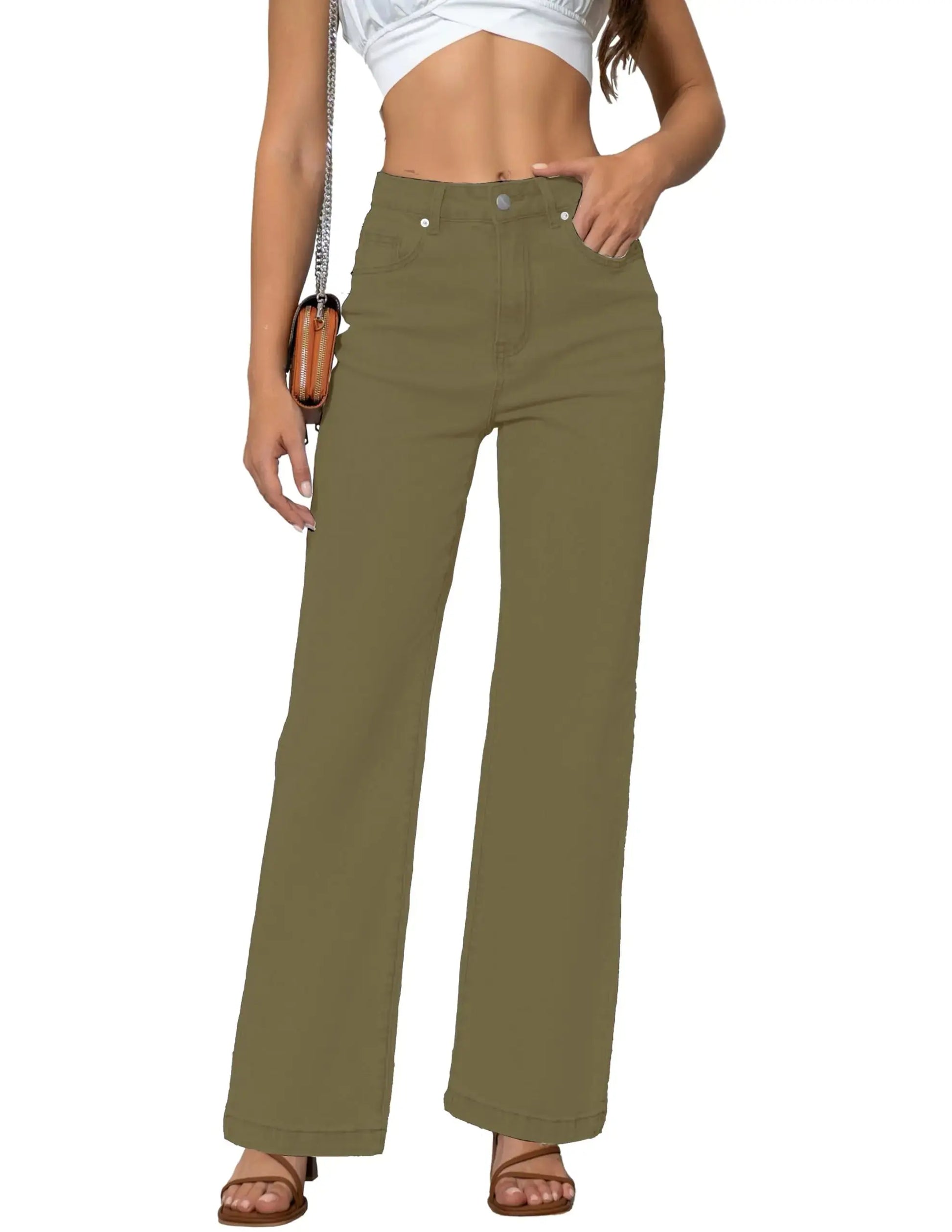 Womens Jeans Mid Waisted Straight Leg Loose Stretchy Lightweight Tummy Control Trendy Jeans for Women 2024 14 Army Green My Store