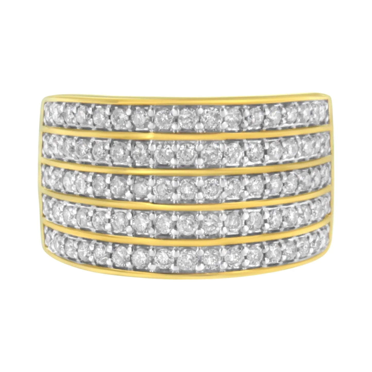 Bague multi-rangées en argent sterling .925 plaqué or jaune 14K avec diamants (1 1/10 Cttw, couleur J-K, clarté I1-I2) WEM Support (www.WEM.support)